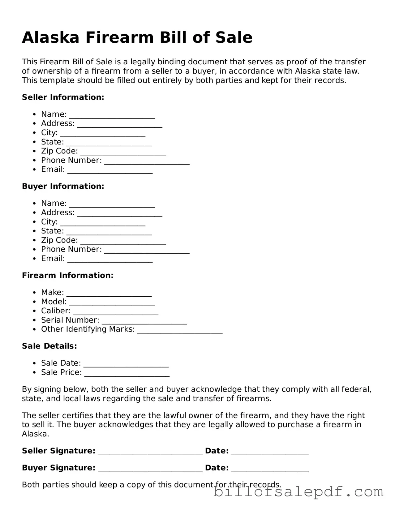 Legal Alaska Firearm Bill of Sale Form