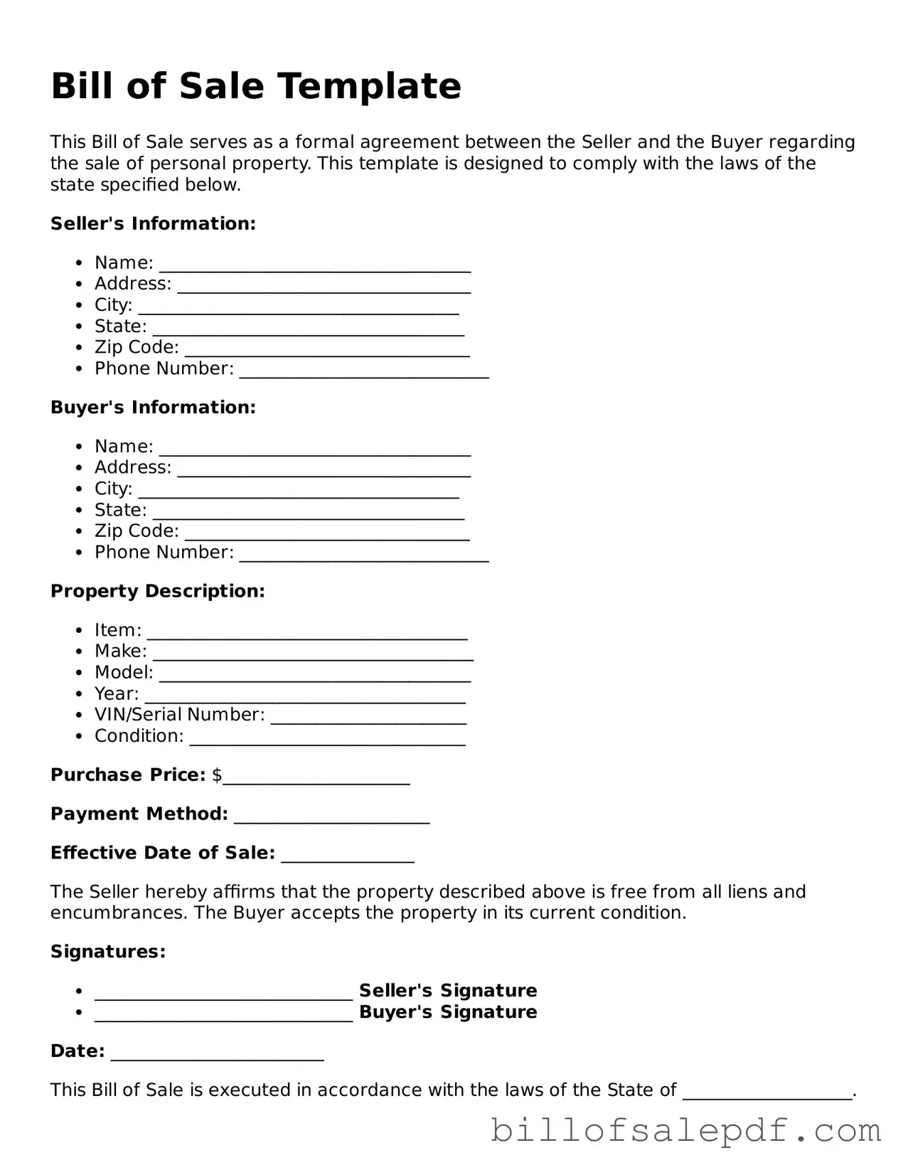 Fillable Bill of Sale Document