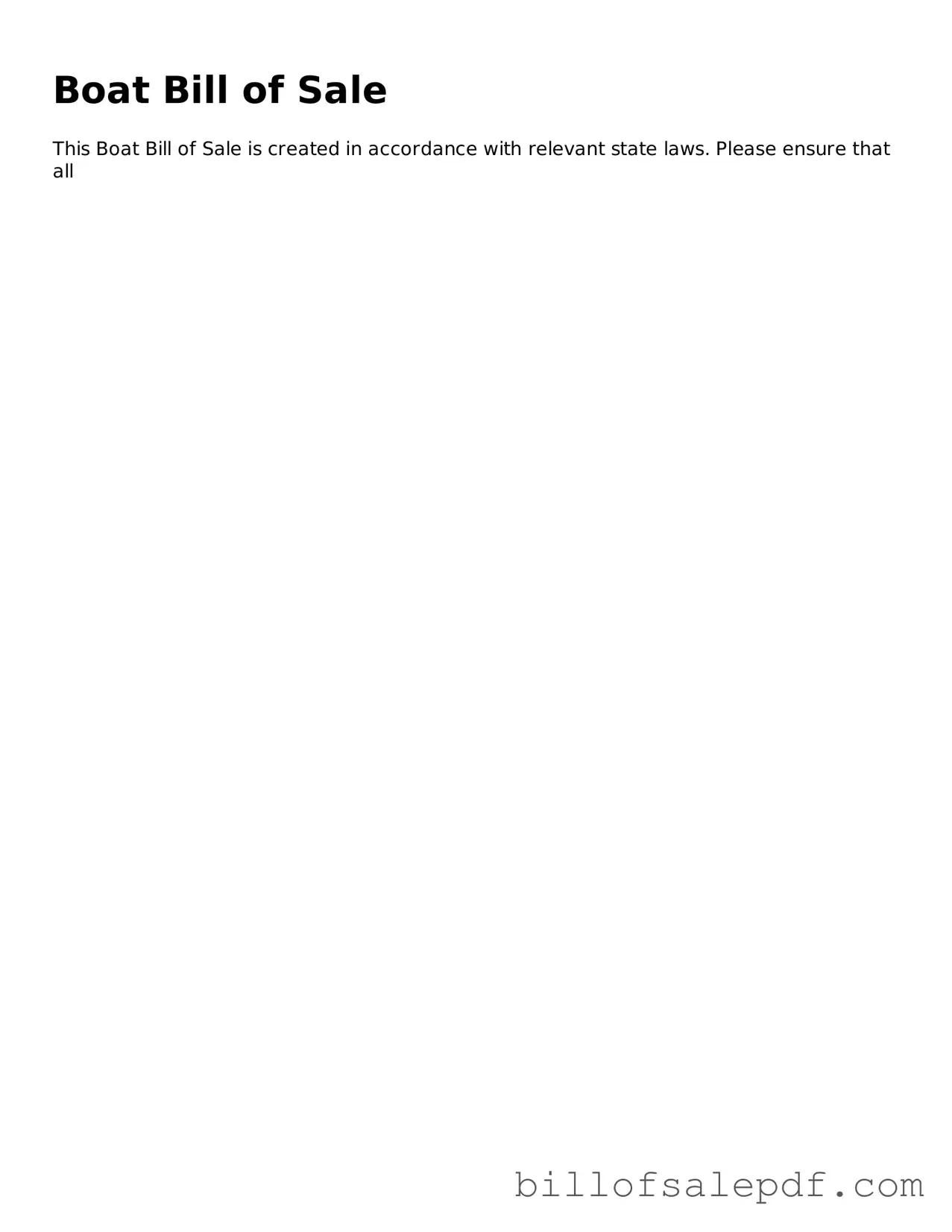 Fillable Boat Bill of Sale Document