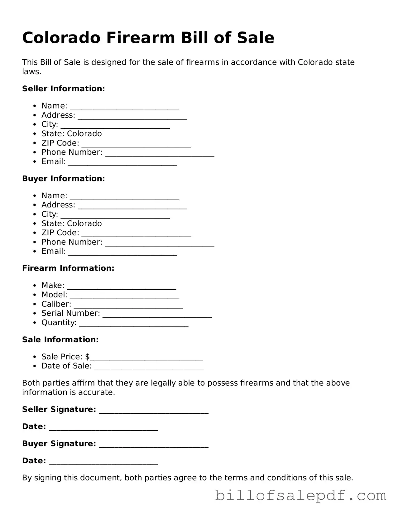 Legal Colorado Firearm Bill of Sale Form