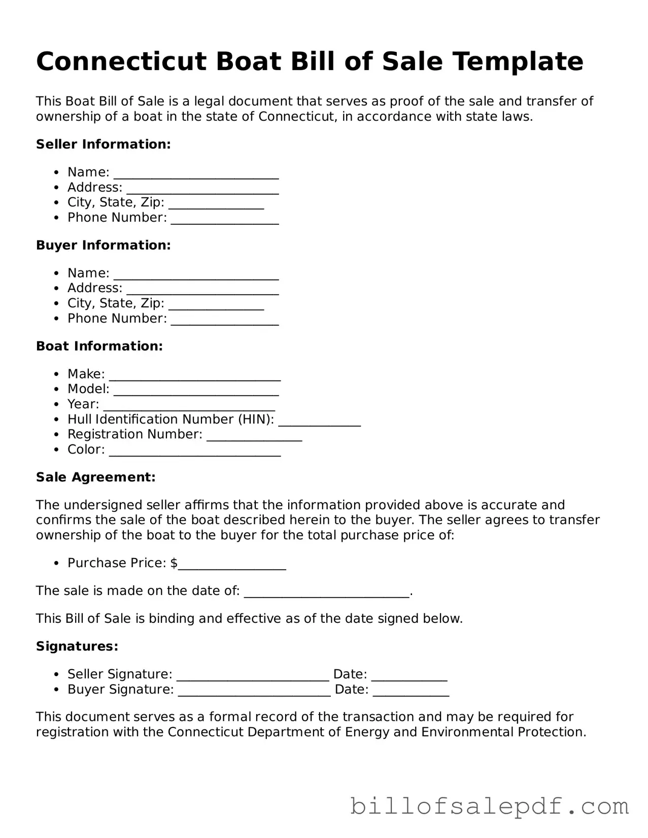 Legal Connecticut Boat Bill of Sale Form