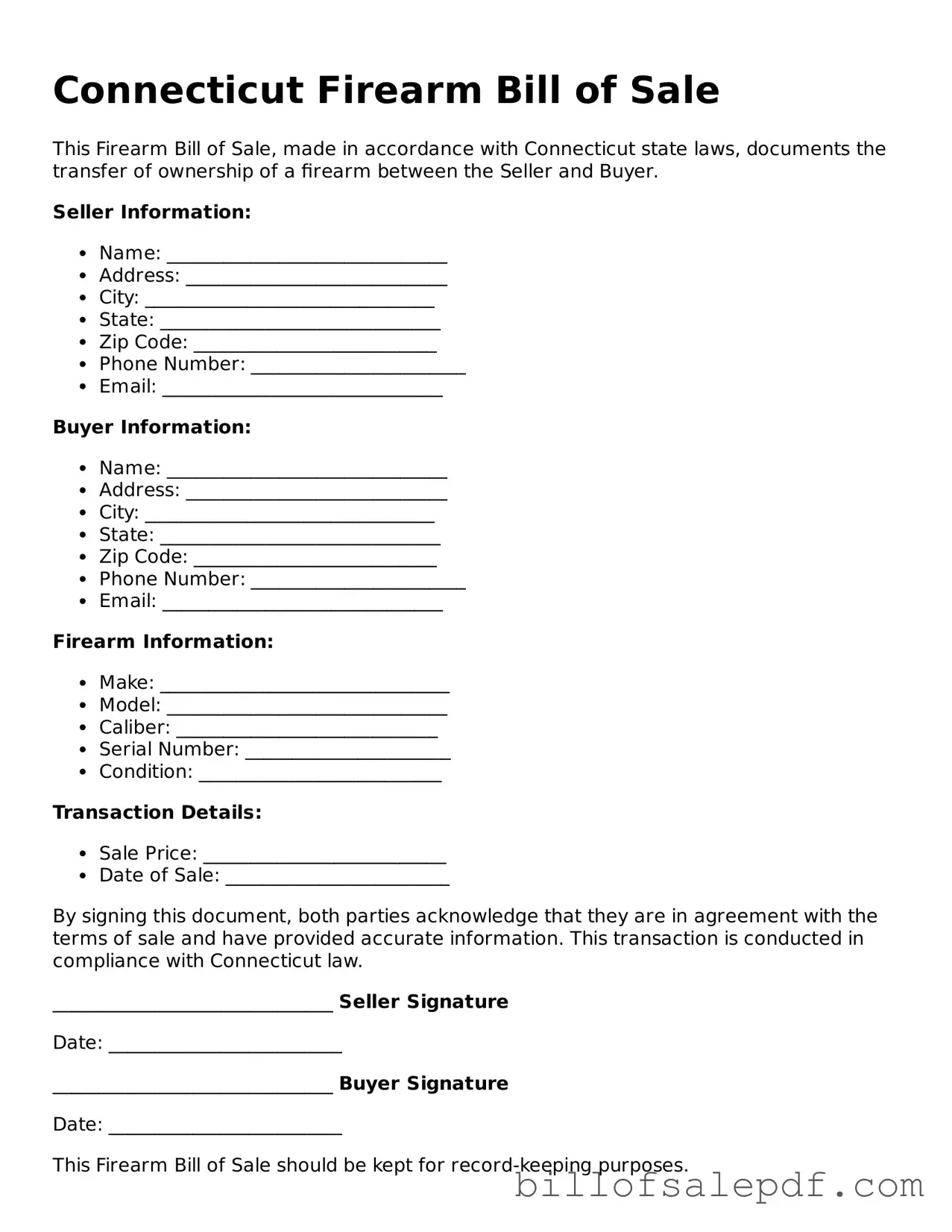 Legal Connecticut Firearm Bill of Sale Form