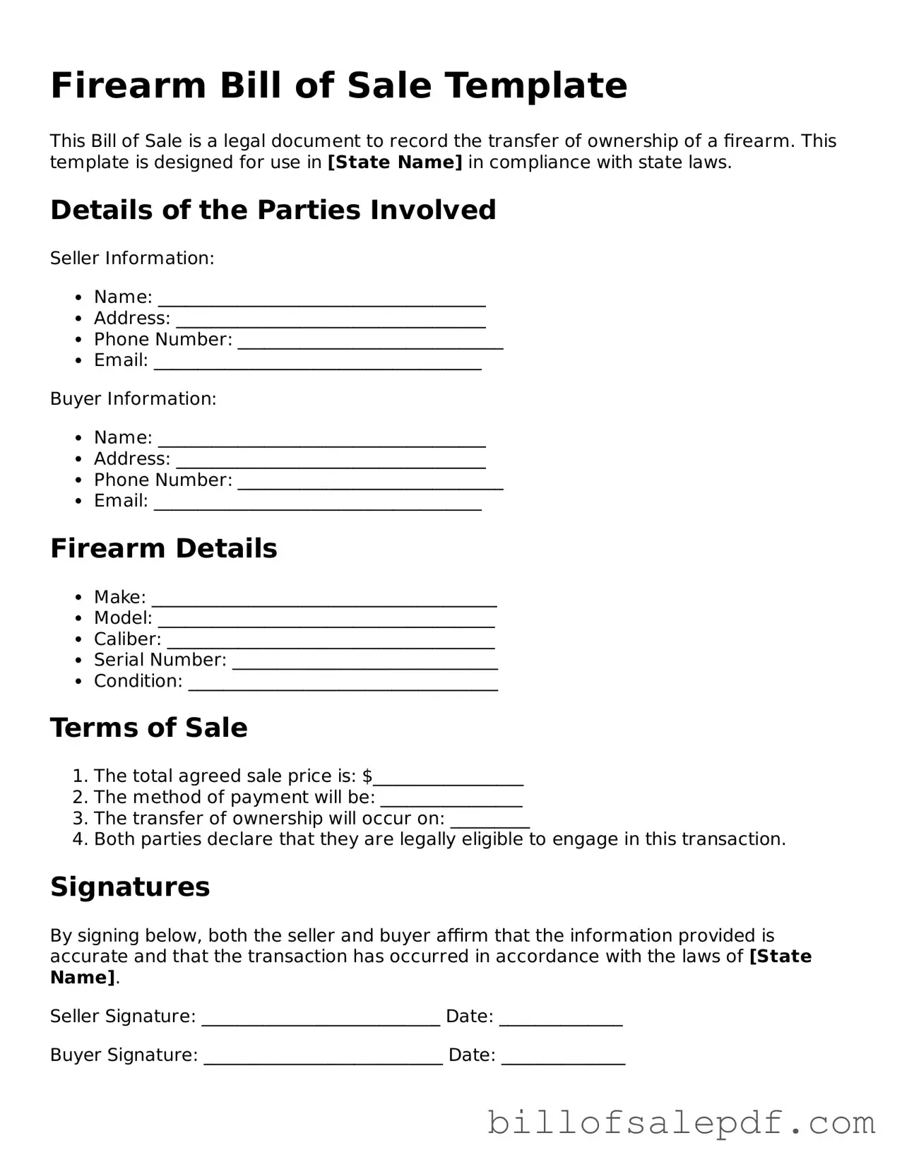 Fillable Firearm Bill of Sale Document