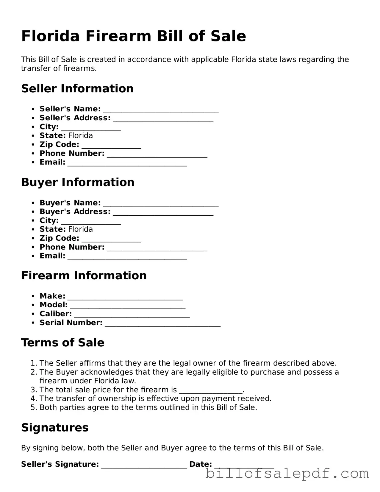 Legal Florida Firearm Bill of Sale Form