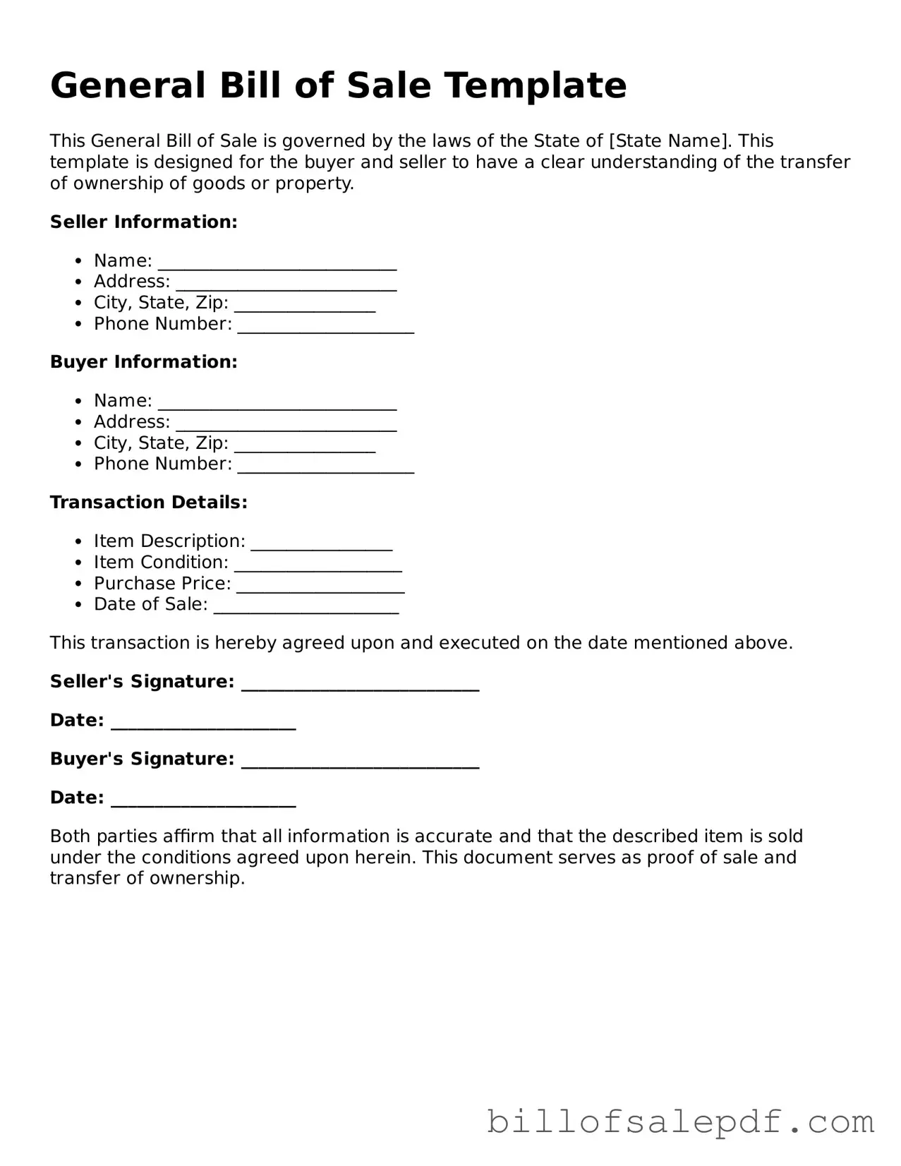 Fillable General Bill of Sale Document