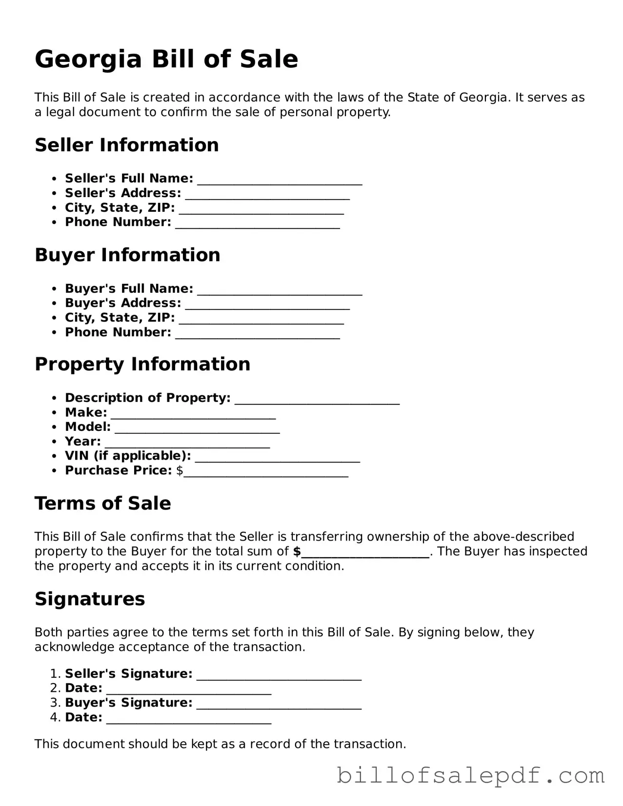 Legal Georgia Bill of Sale Form