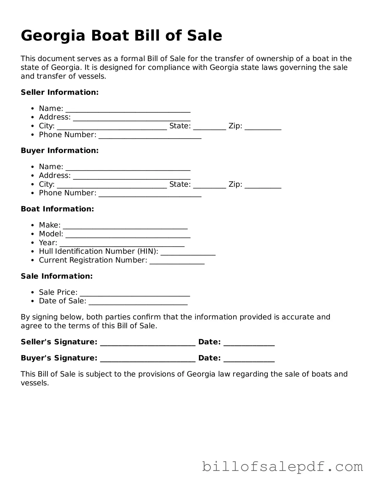 Legal Georgia Boat Bill of Sale Form