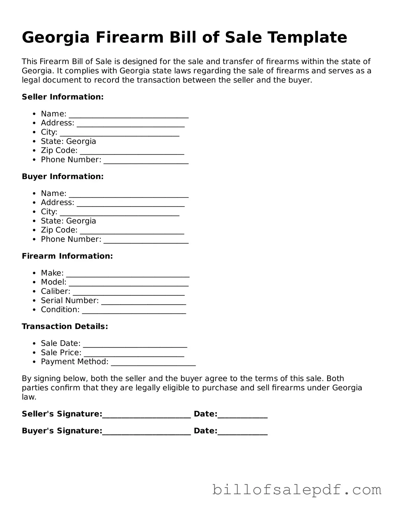 Legal Georgia Firearm Bill of Sale Form