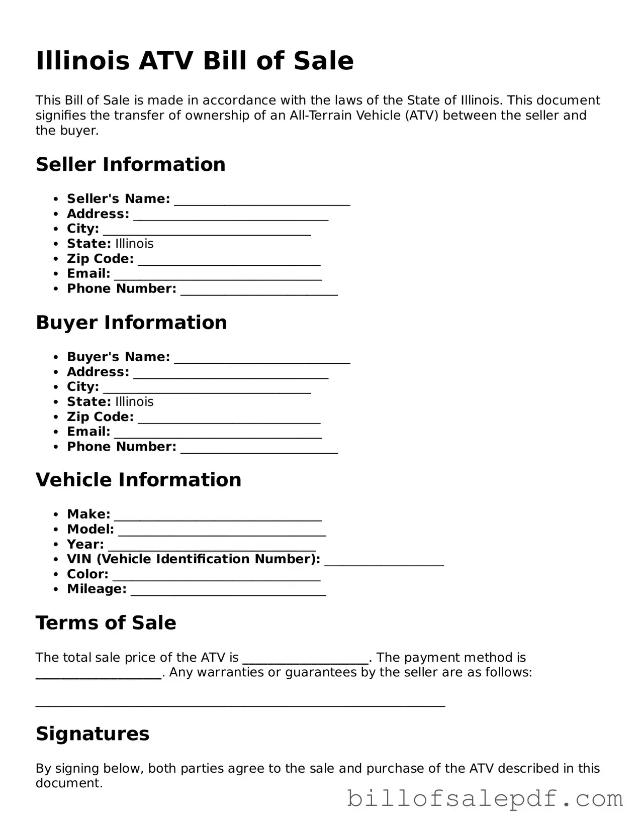 Legal Illinois ATV Bill of Sale Form