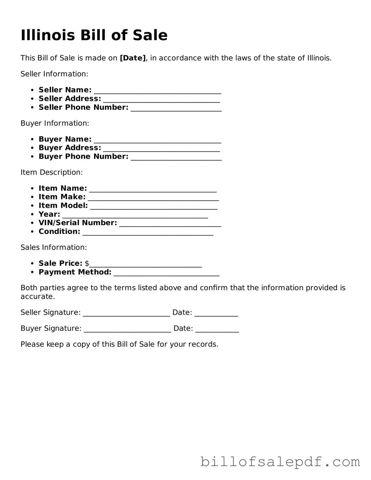 Legal Illinois Bill of Sale Form