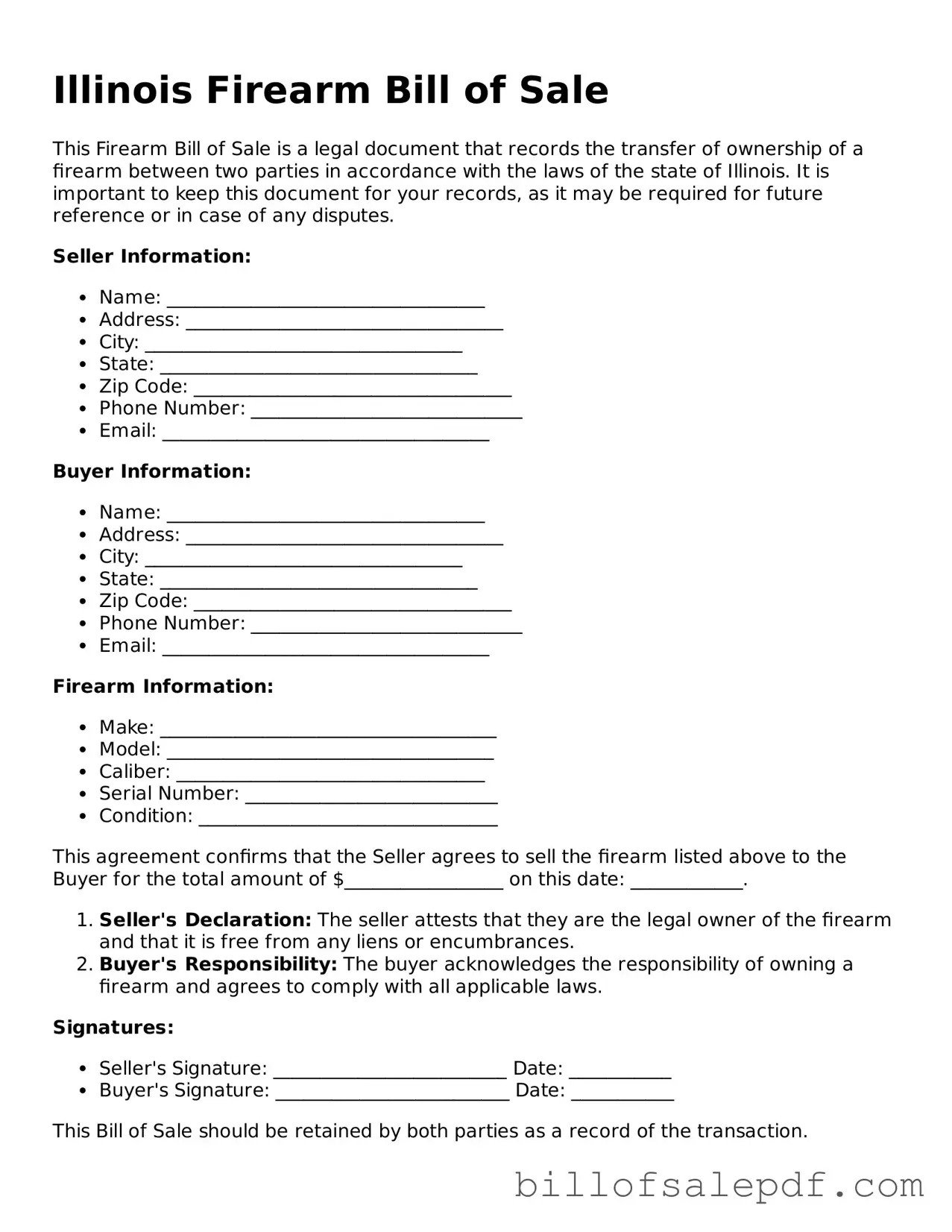 Legal Illinois Firearm Bill of Sale Form