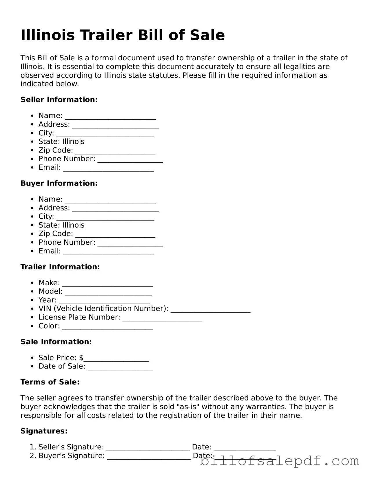 Legal Illinois Trailer Bill of Sale Form
