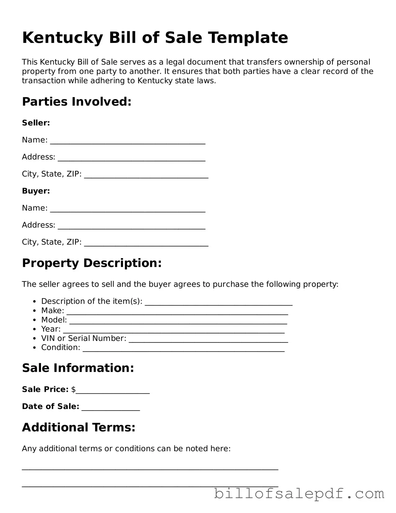 Legal Kentucky Bill of Sale Form