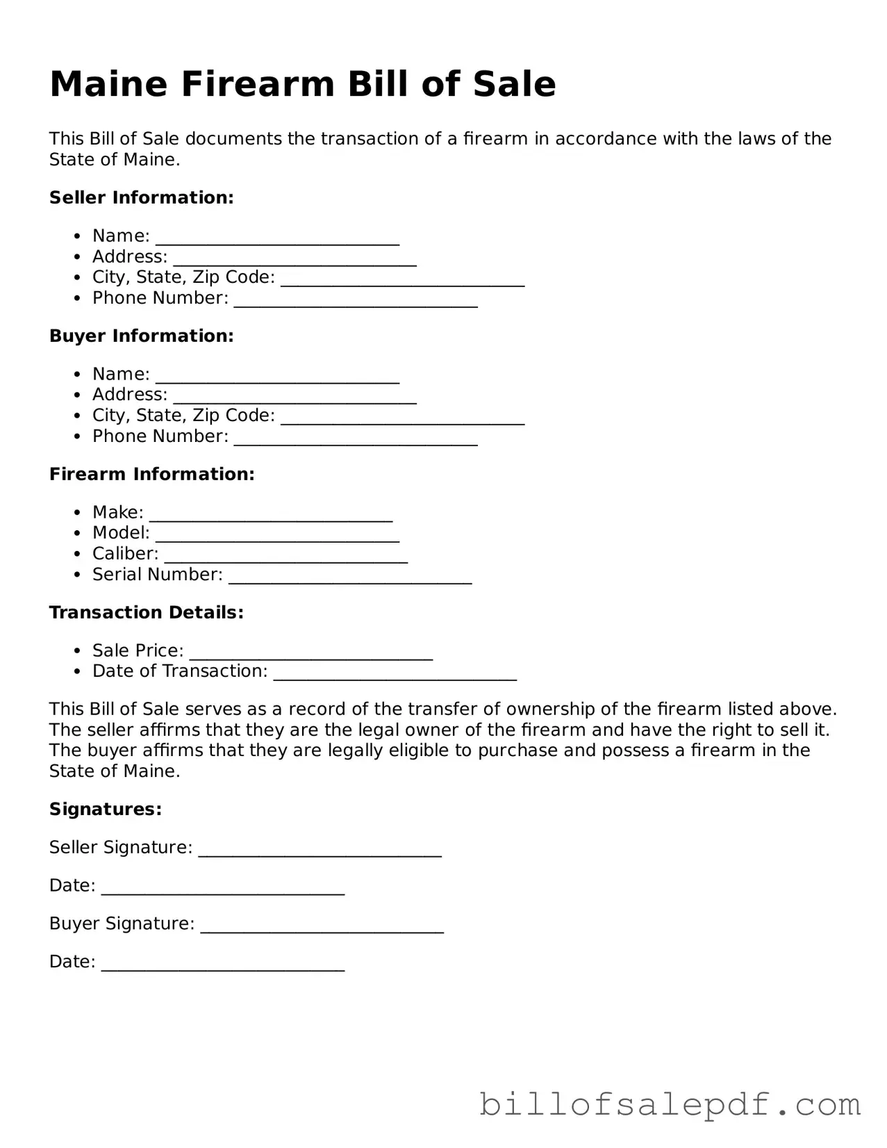 Legal Maine Firearm Bill of Sale Form
