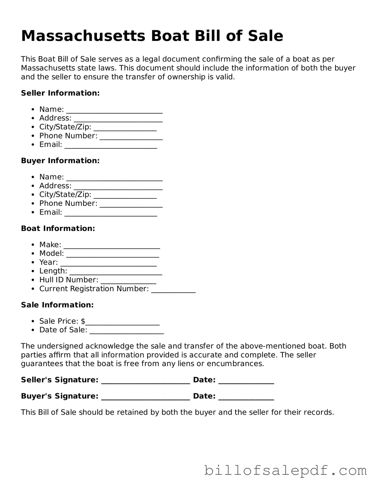 Legal Massachusetts Boat Bill of Sale Form