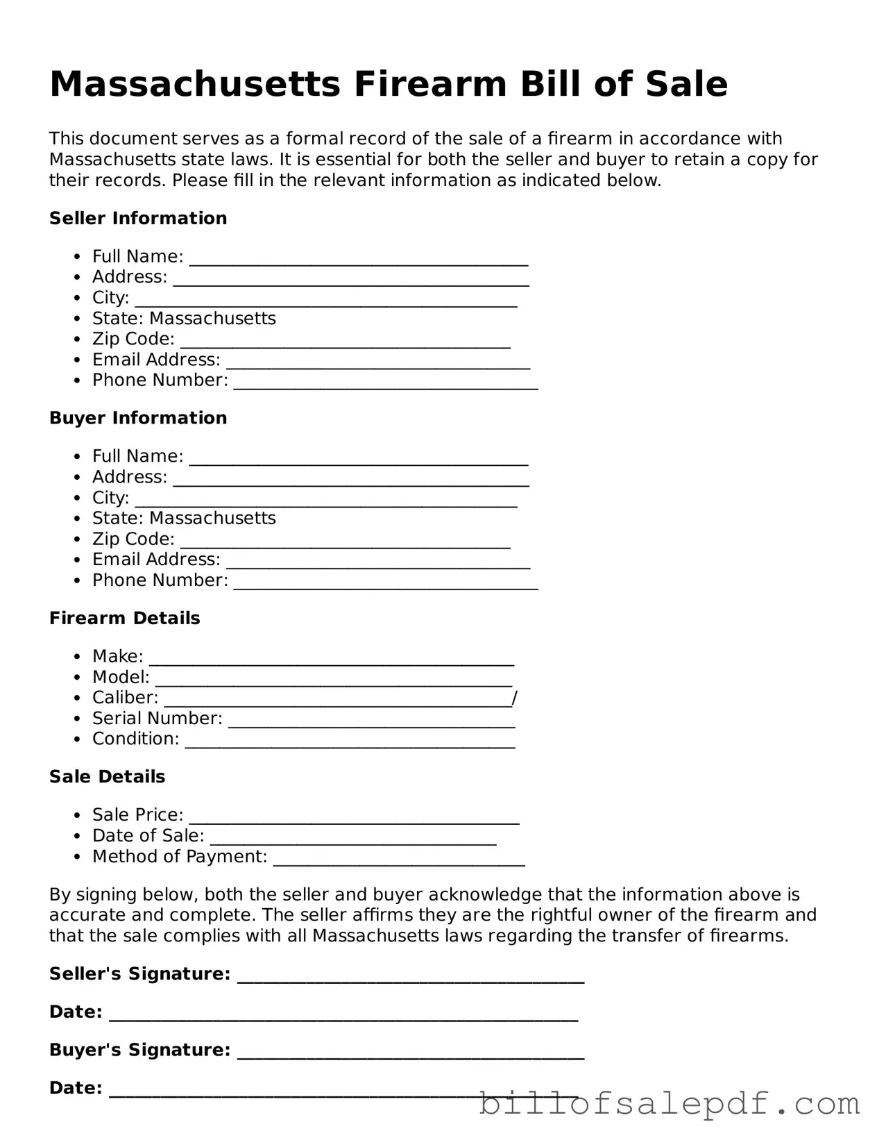 Legal Massachusetts Firearm Bill of Sale Form