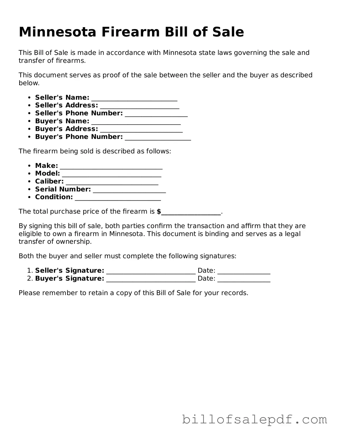 Legal Minnesota Firearm Bill of Sale Form