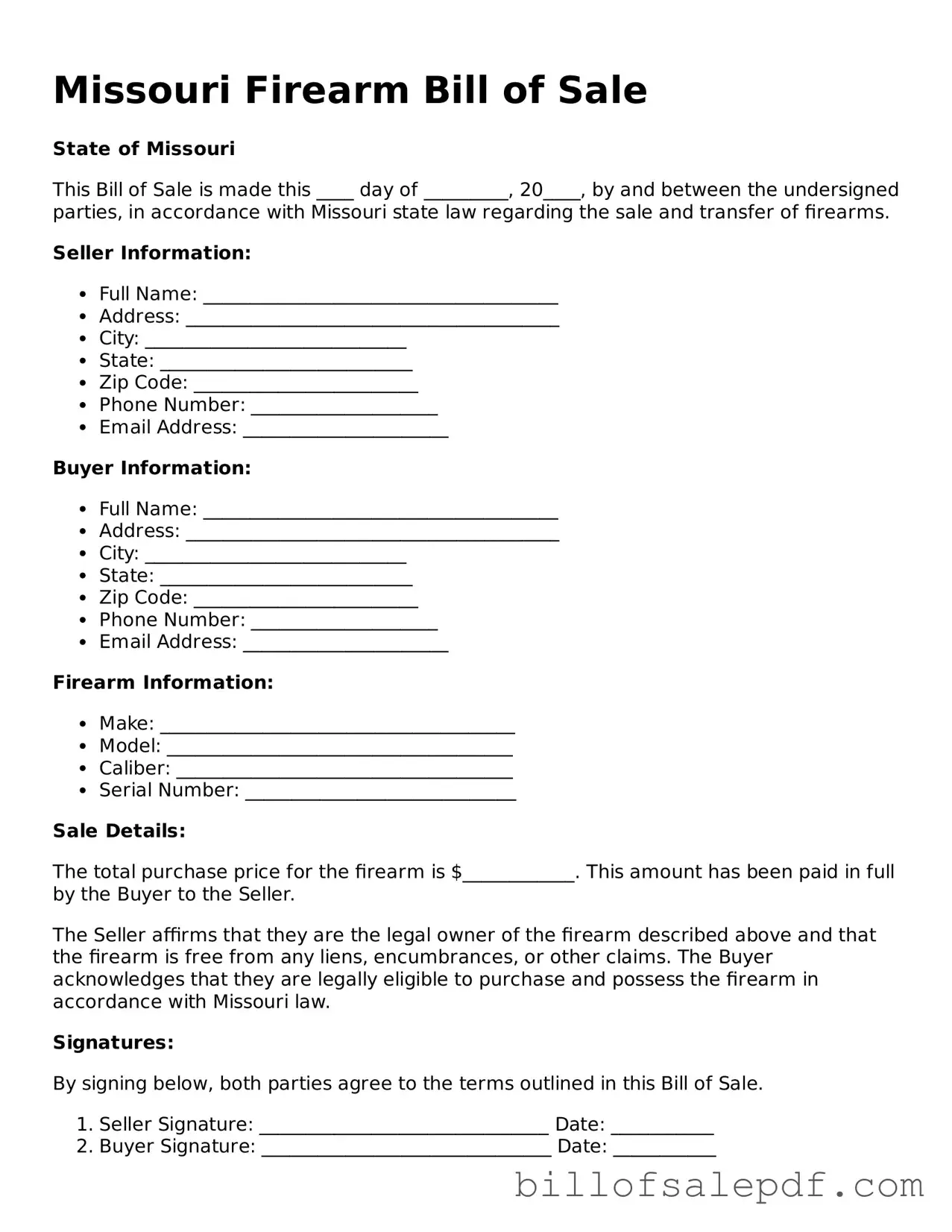 Legal Missouri Firearm Bill of Sale Form