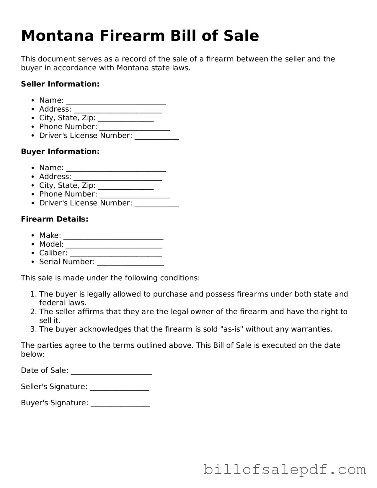 Legal Montana Firearm Bill of Sale Form