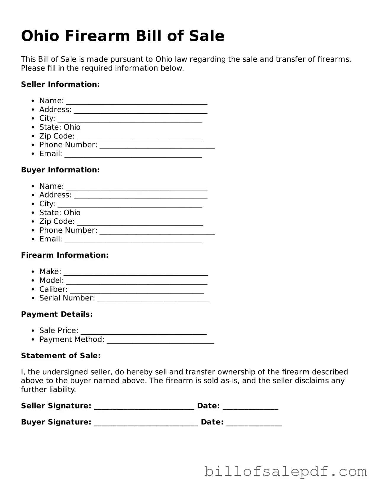 Legal Ohio Firearm Bill of Sale Form