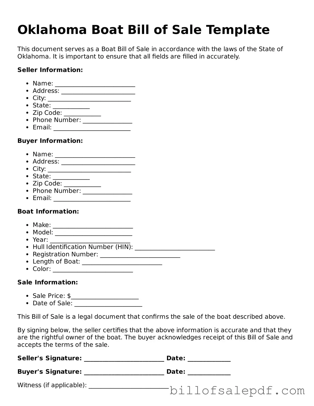 Legal Oklahoma Boat Bill of Sale Form