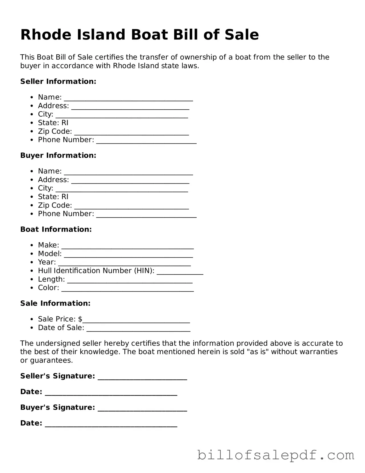 Legal Rhode Island Boat Bill of Sale Form