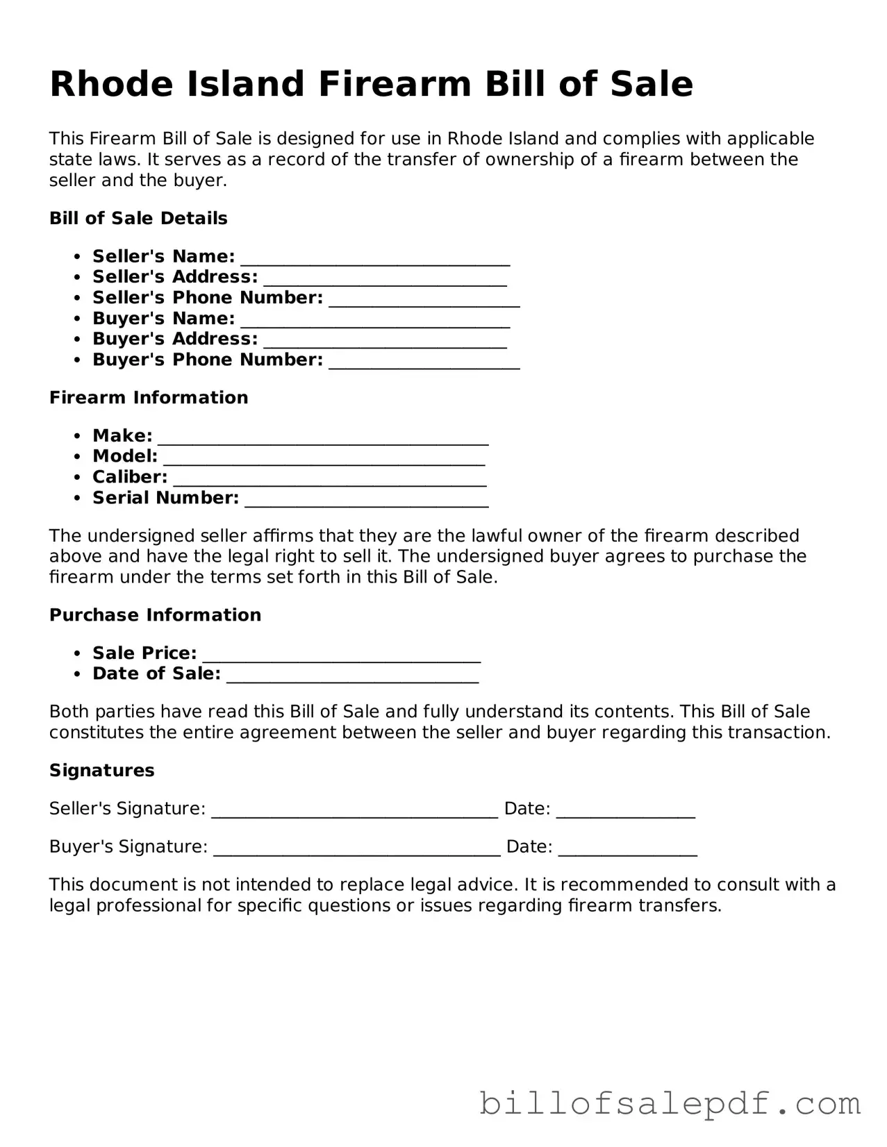Legal Rhode Island Firearm Bill of Sale Form