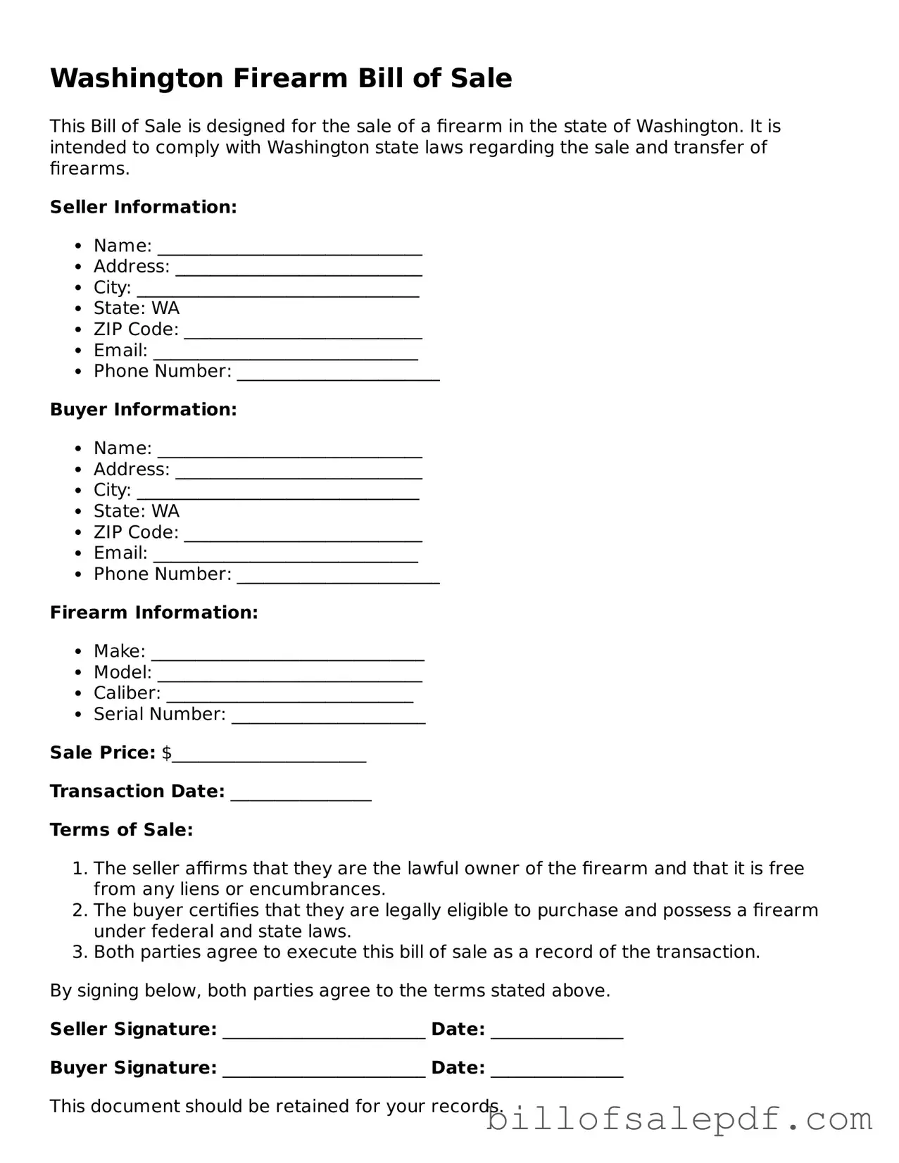 Legal Washington Firearm Bill of Sale Form