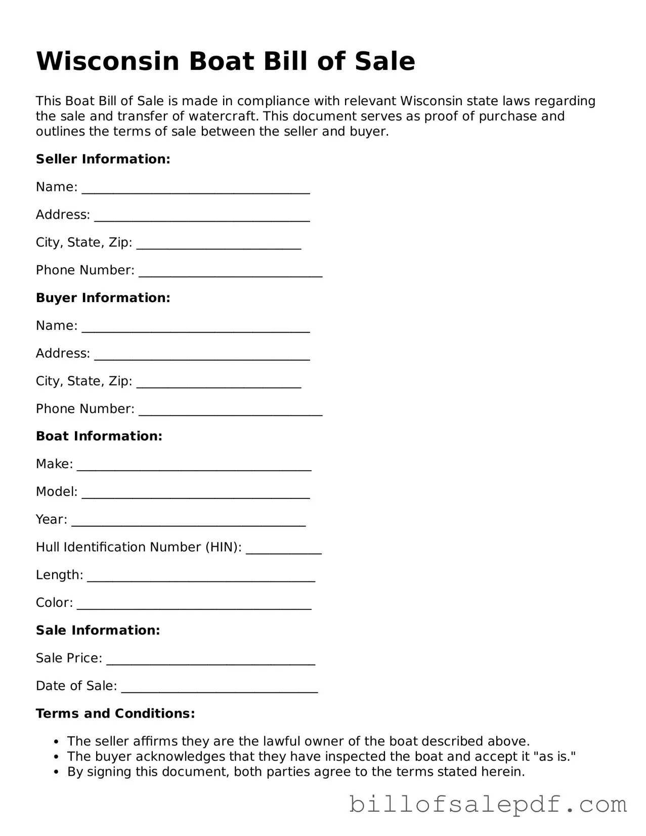 Legal Wisconsin Boat Bill of Sale Form