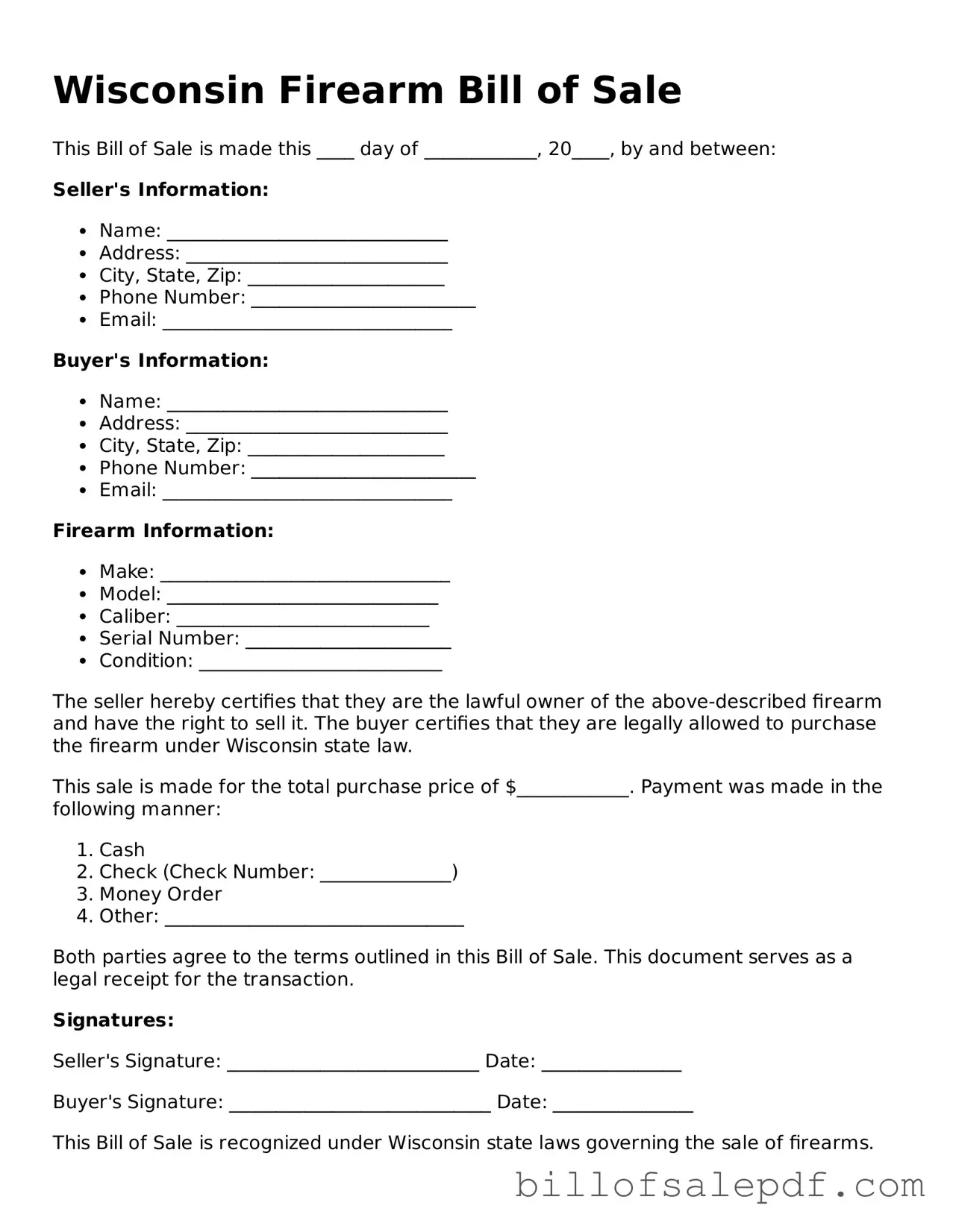 Legal Wisconsin Firearm Bill of Sale Form