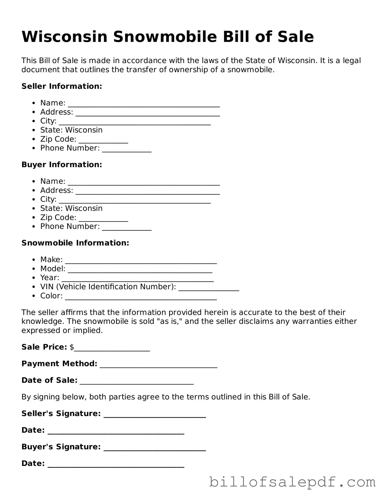 Legal Wisconsin Snowmobile Bill of Sale Form