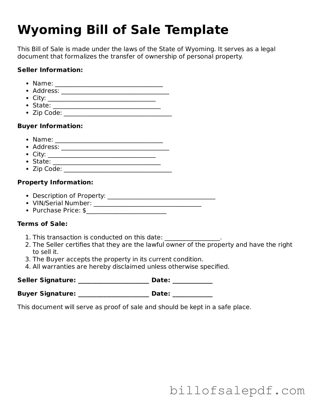 Legal Wyoming Bill of Sale Form