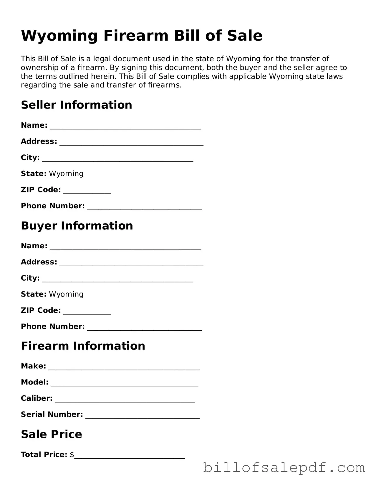 Legal Wyoming Firearm Bill of Sale Form
